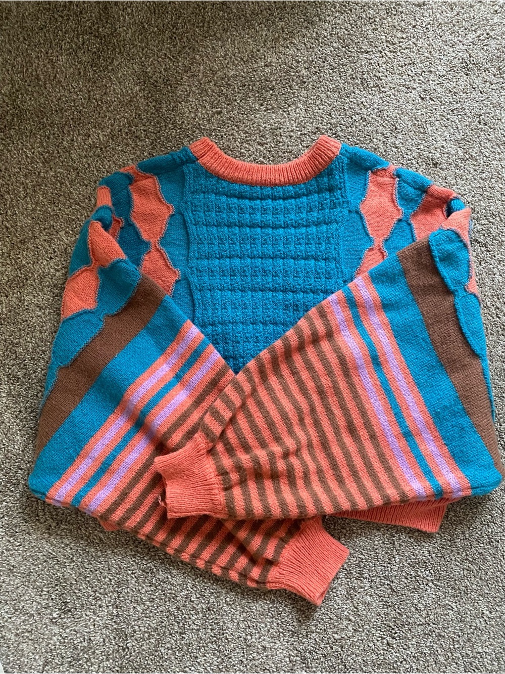 Cider Teal and Coral Colorblock Knit Crew Sweater - Picture 2 of 3